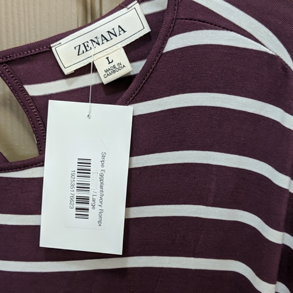 Zenana Purple and White Striped Romper - Picture 4 of 7